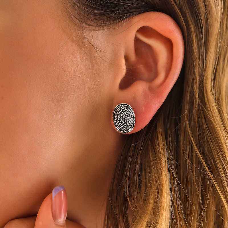 Oval Stud Women's Silver Earrings