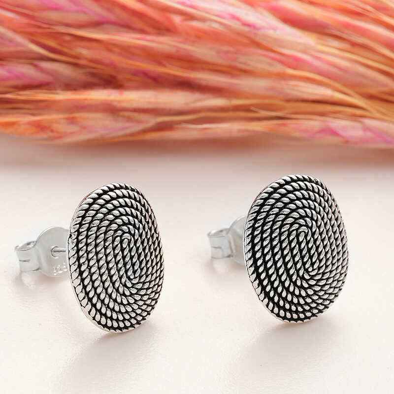 Oval Stud Women's Silver Earrings