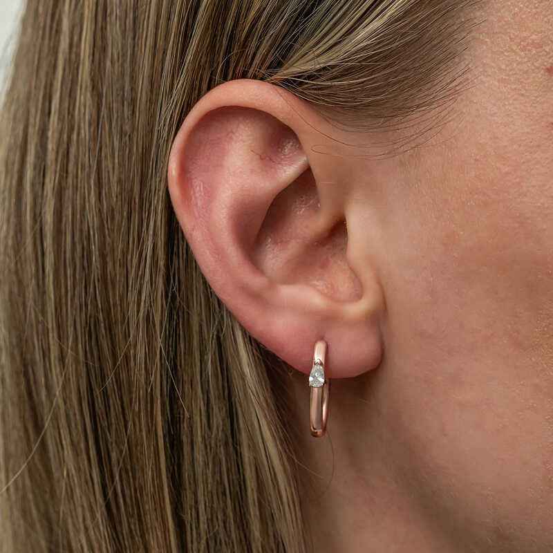 Oval Drop Stone Women's Rose Plated Silver Earrings