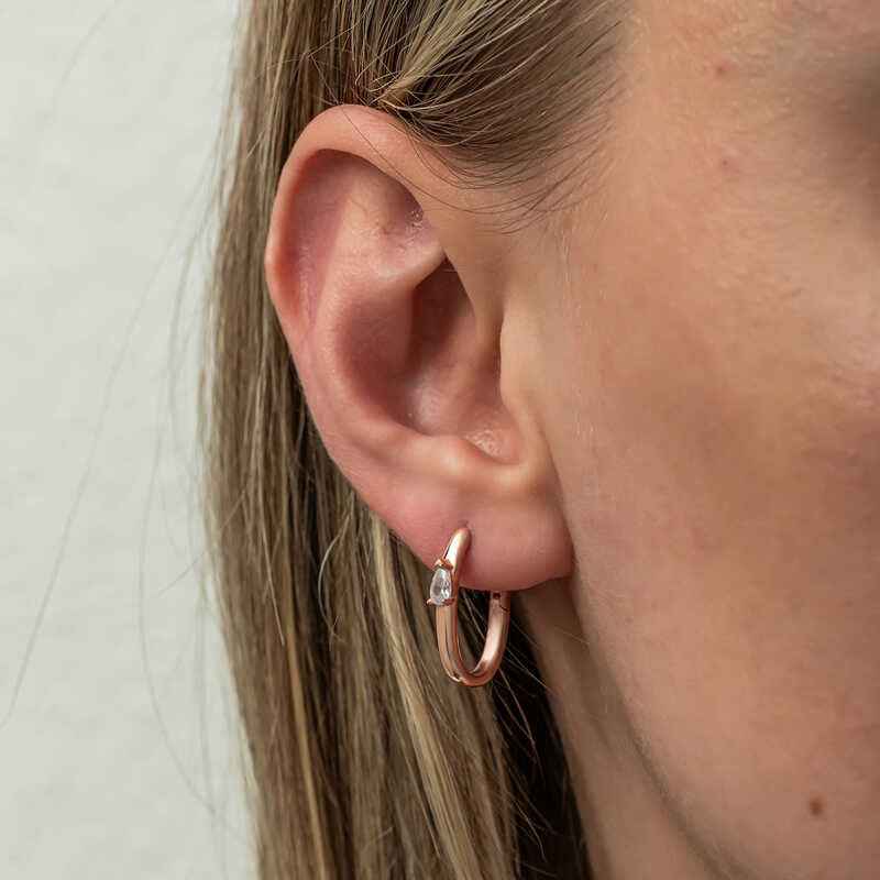 Oval Drop Stone Women's Rose Plated Silver Earrings