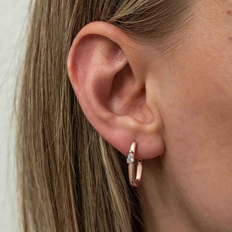 Oval Drop Stone Women's Rose Plated Silver Earrings