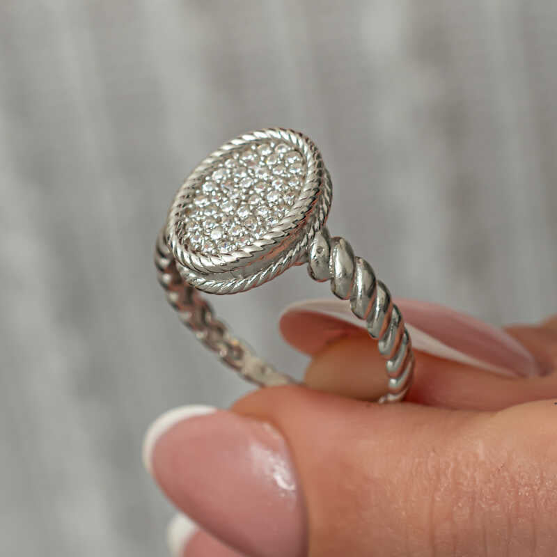 Oval Zircon Stone Women's Silver Ring