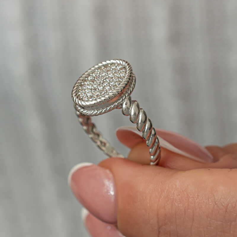 Oval Zircon Stone Women's Silver Ring