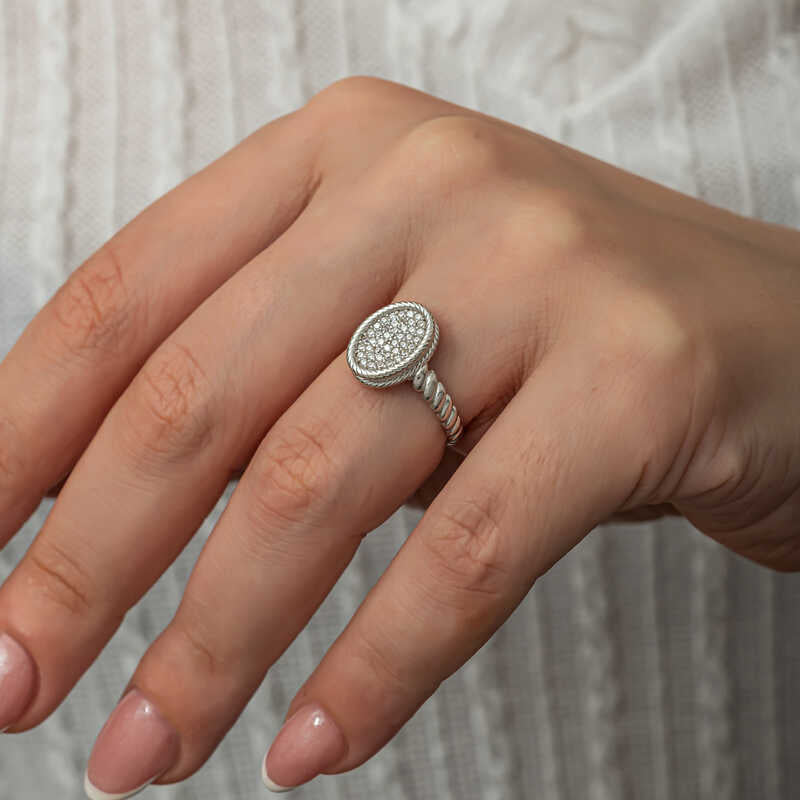 Oval Zircon Stone Women's Silver Ring