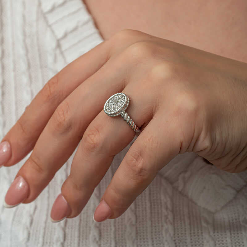 Oval Zircon Stone Women's Silver Ring