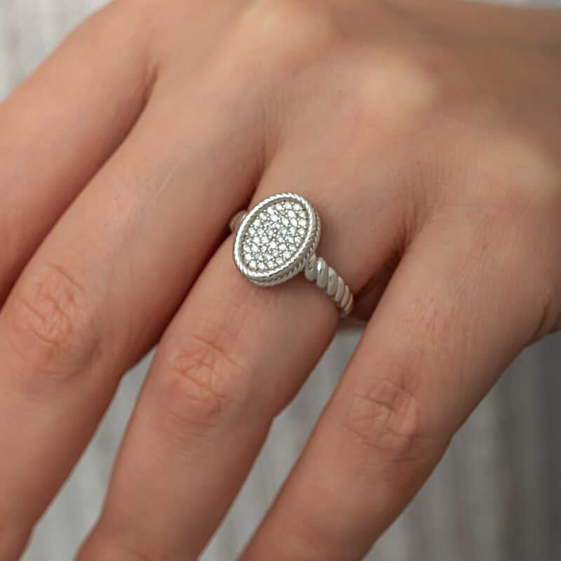 Oval Zircon Stone Women's Silver Ring