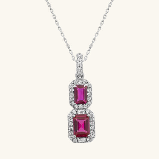 Pink Baguette Stone Women's Silver Necklace