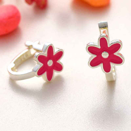 Pink Flower Children's Silver Earrings