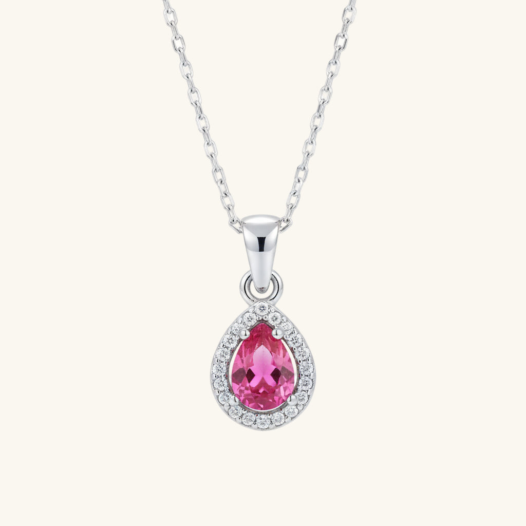 Pink Drop Zircon Stone Women's Silver Necklace