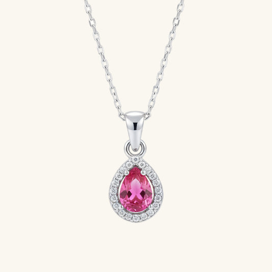 Pink Drop Zircon Stone Women's Silver Necklace