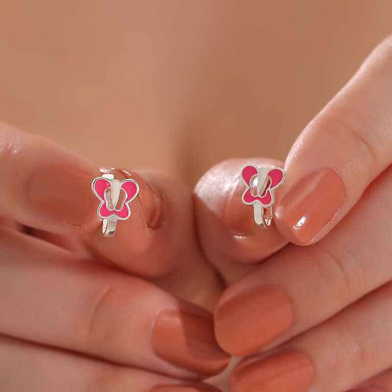 Pink Butterfly Children's Silver Earring