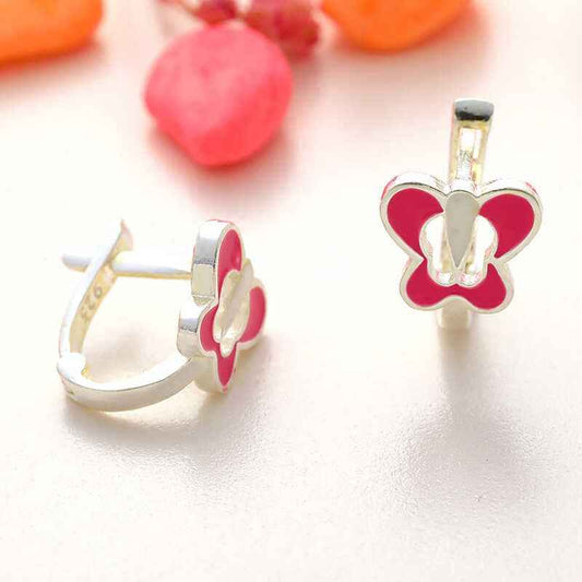 Pink Butterfly Children's Silver Earring