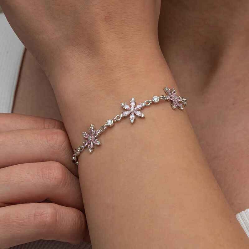 Pink Lotus Flower Women's Silver Bracelet