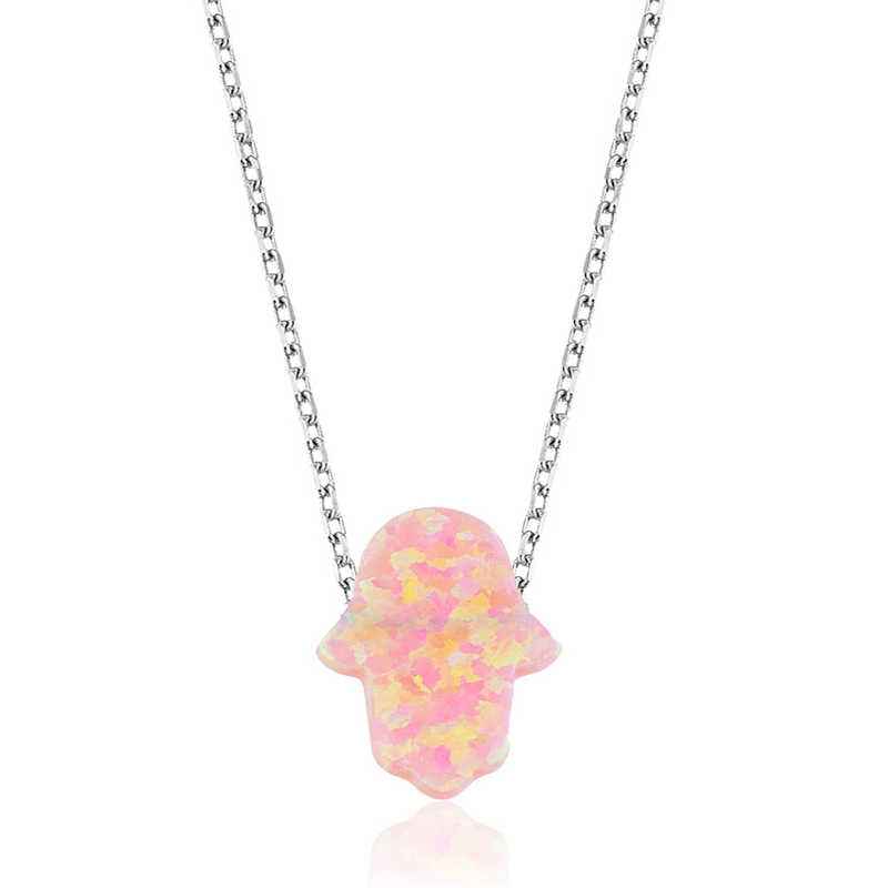 Pink Opal Fatma's Hand Women's Silver Necklace