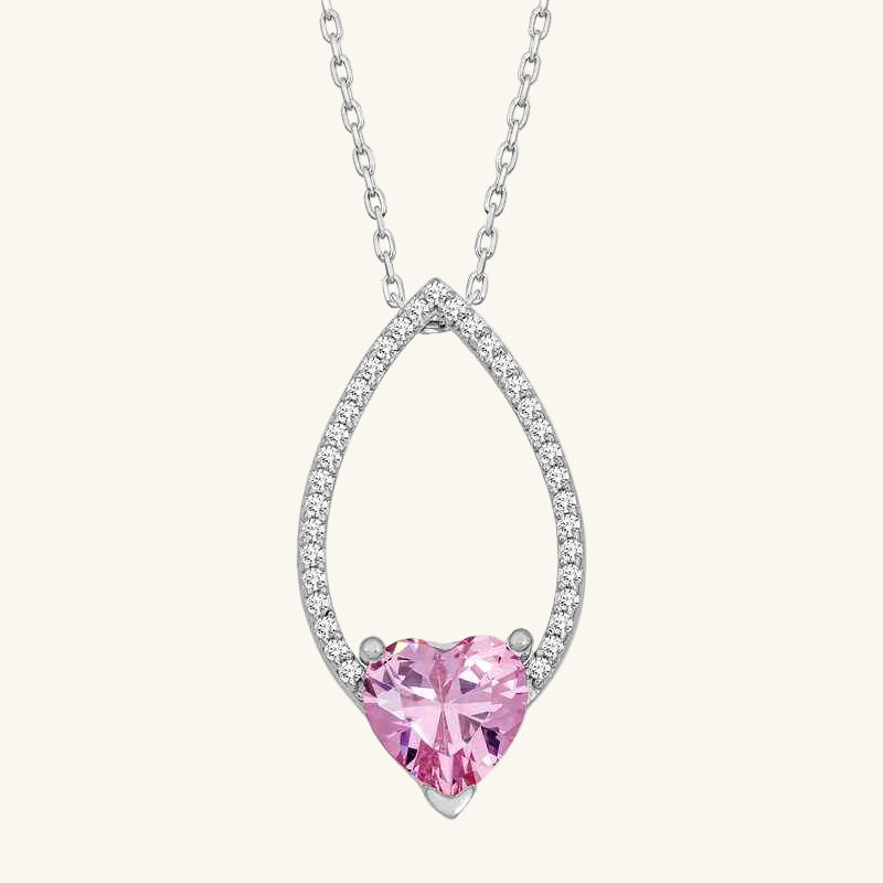 Pink Stone Heart Women's Silver Pendant