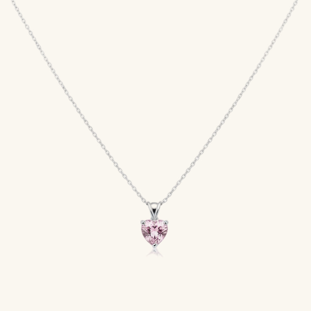 Pink Stone Heart Women's Silver Necklace