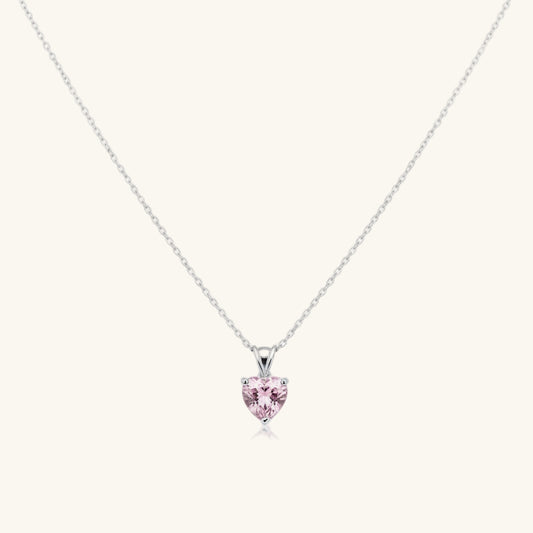 Pink Stone Heart Women's Silver Necklace