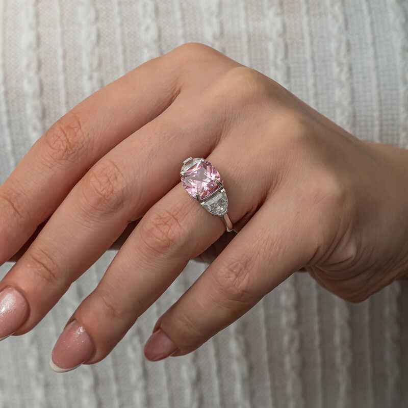 Pink Zircon Stone Women's Silver Ring