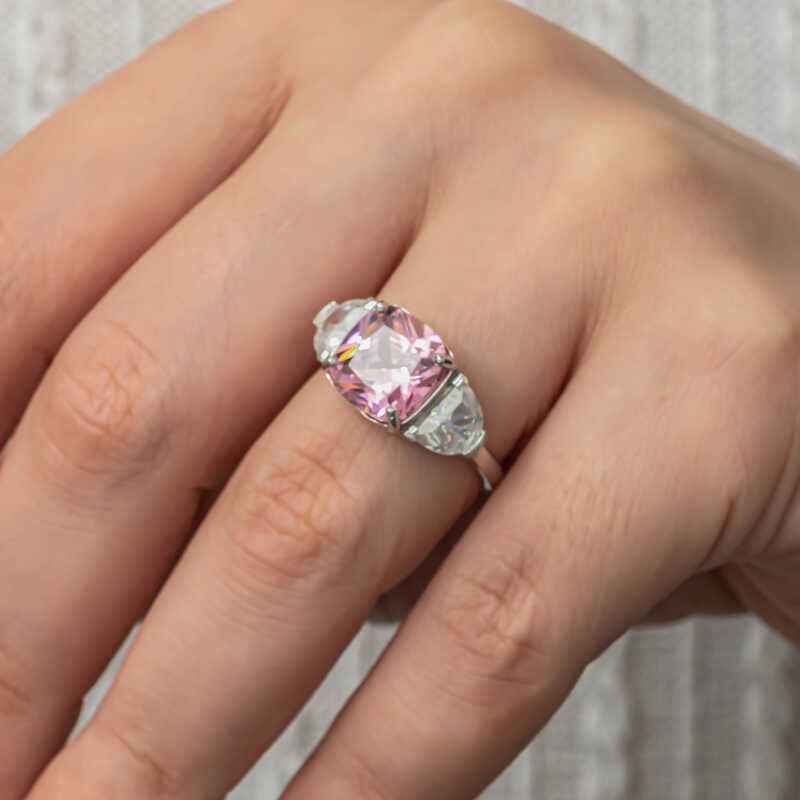 Pink Zircon Stone Women's Silver Ring