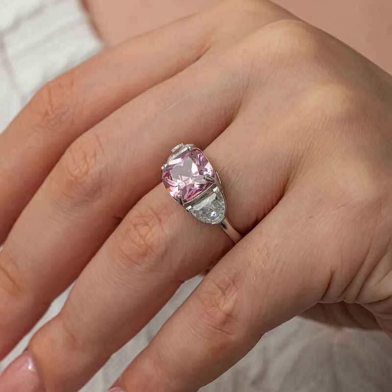 Pink Zircon Stone Women's Silver Ring