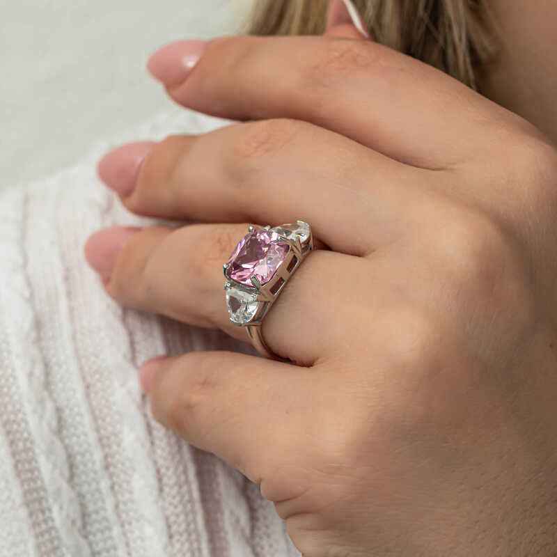 Pink Zircon Stone Women's Silver Ring