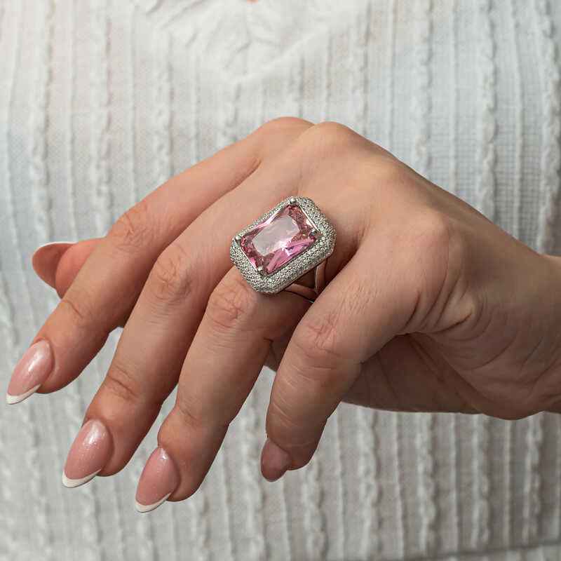 Pink Zircon Stone Women's Silver Ring