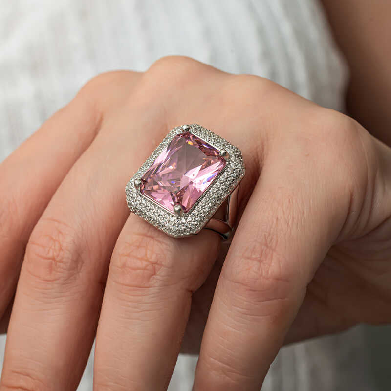 Pink Zircon Stone Women's Silver Ring