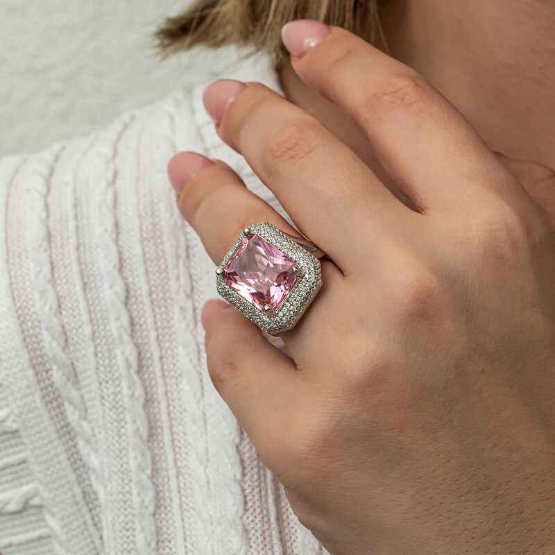 Pink Zircon Stone Women's Silver Ring