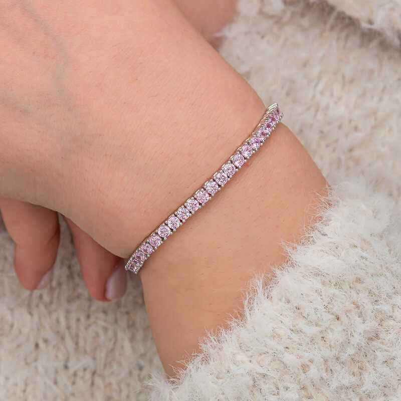 Pink Zircon Channel Women's Silver Bracelet