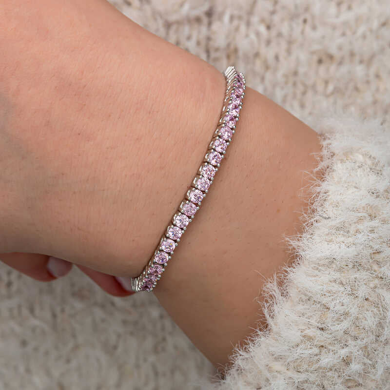 Pink Zircon Tennis Women's Silver Bracelet