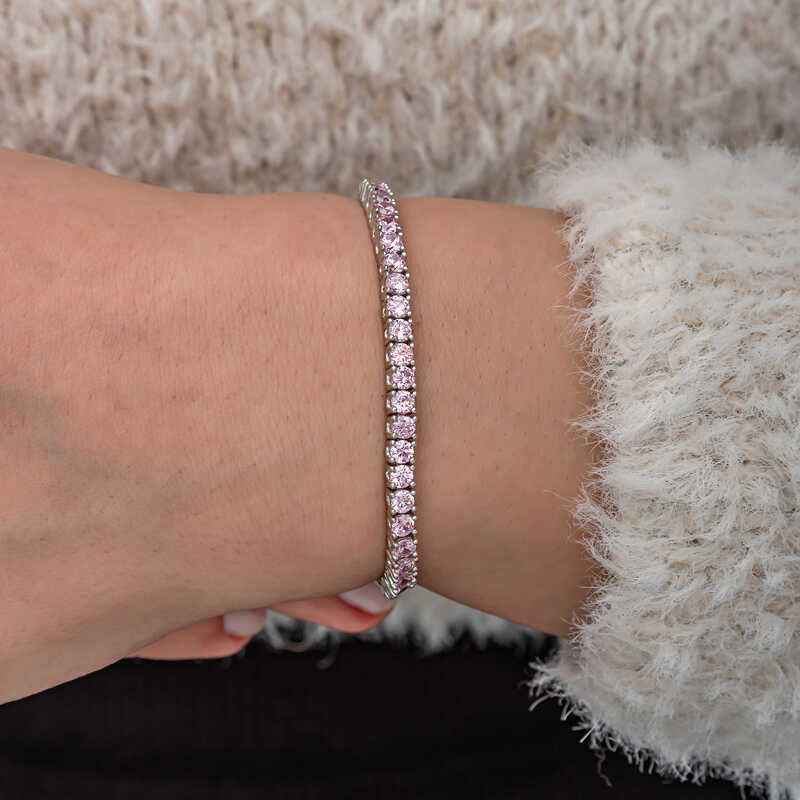 Pink Zircon Channel Women's Silver Bracelet