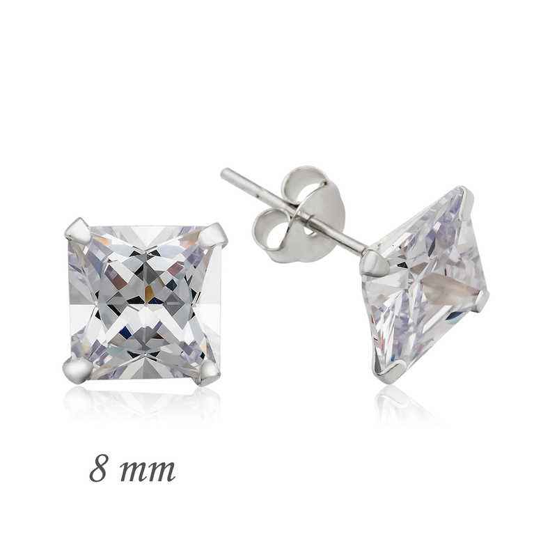 Square Single Stone Zircon Silver Earring - 8 mm
