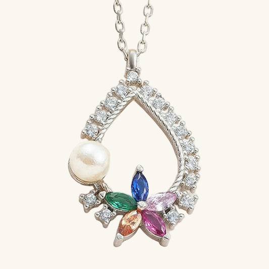 Stone Flower Women's Silver Necklace