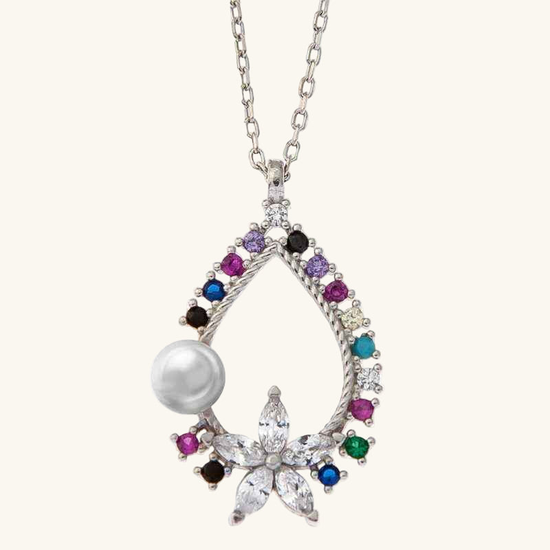 Flower Stone Women's Silver Necklace