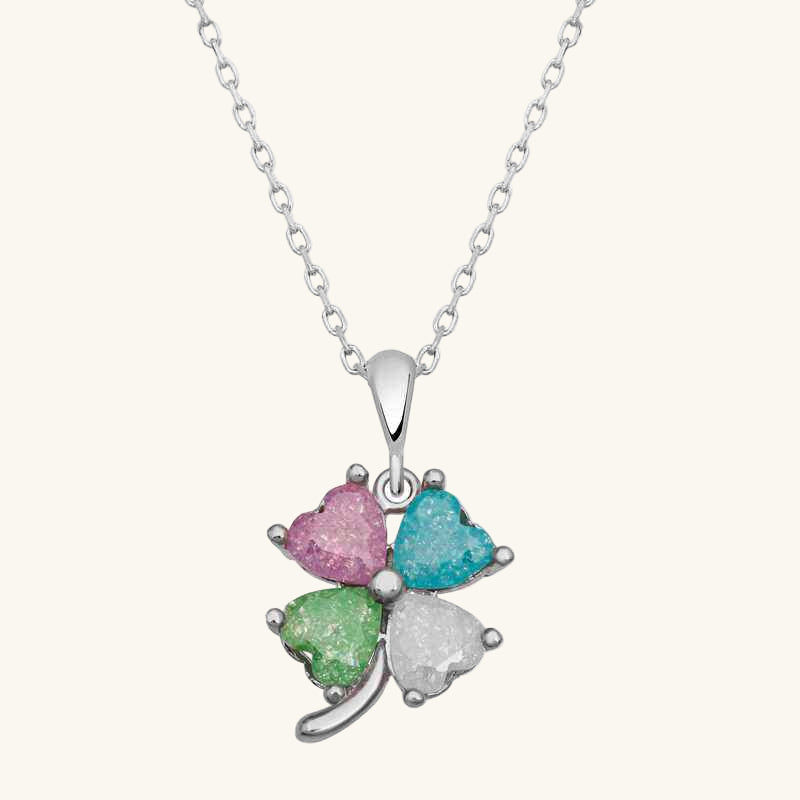 Heart Clover with Colored Stones Women's Silver Necklace