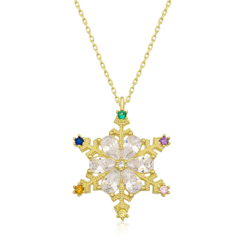 Collier en argent plaqué or avec flocon de neige pour femme