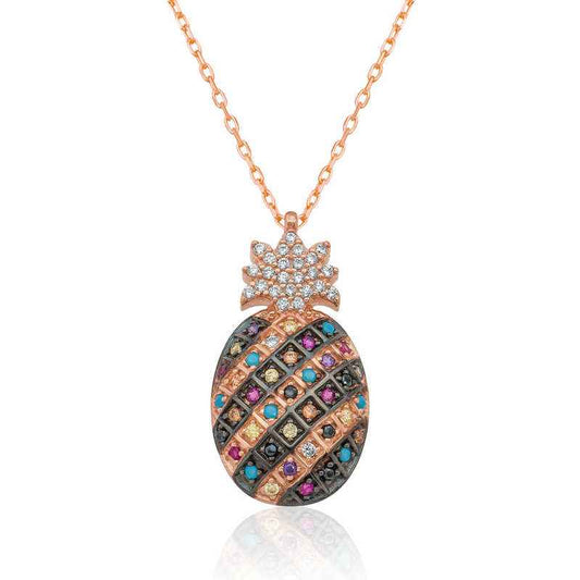Stone Pineapple Silver Pendant Necklace