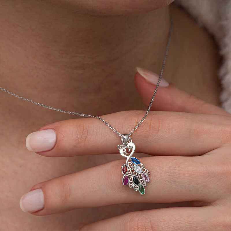 Stone Peacock Women's Silver Necklace