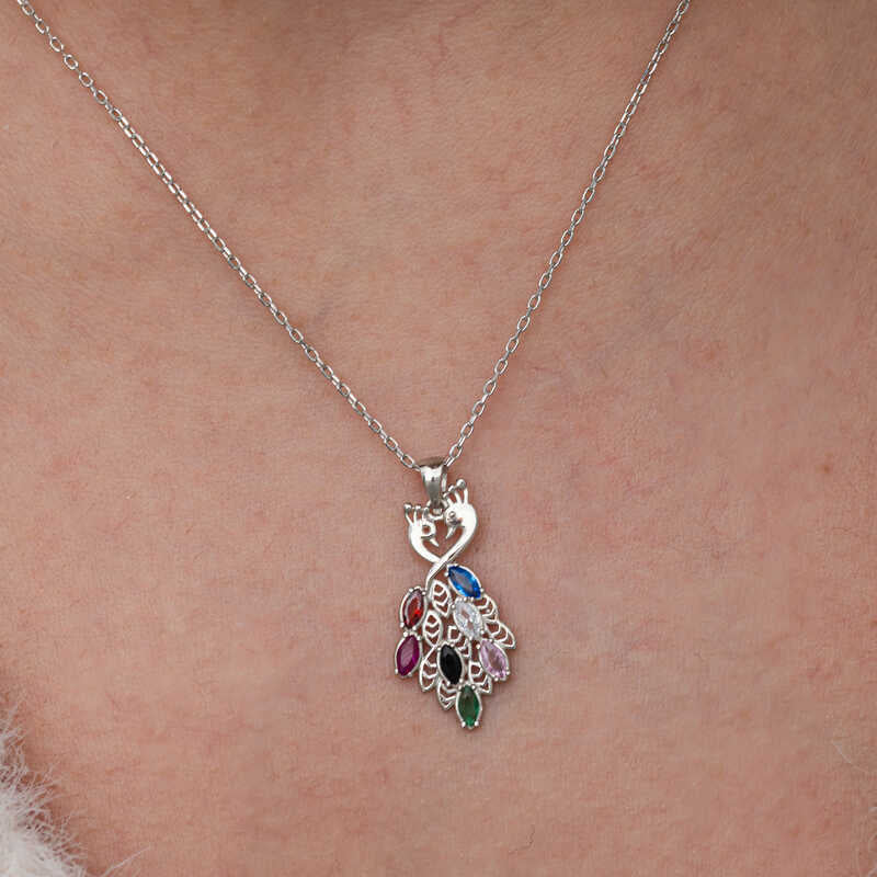 Stone Peacock Women's Silver Necklace