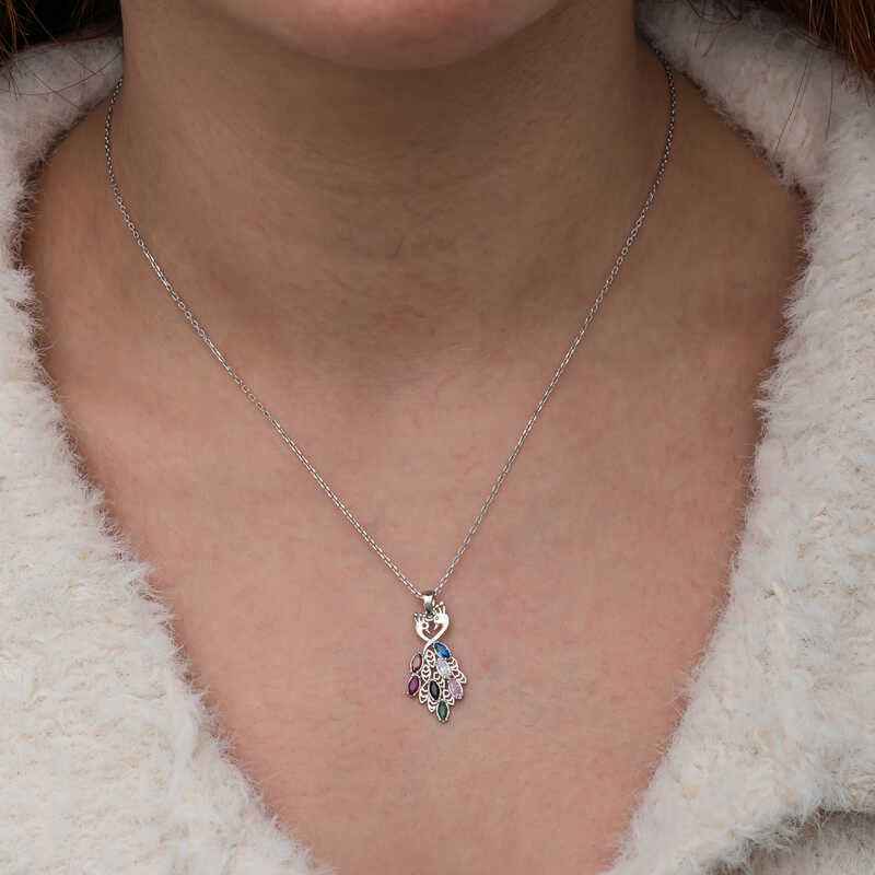 Stone Peacock Women's Silver Necklace