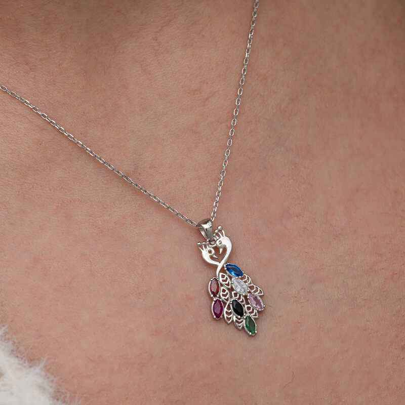 Stone Peacock Women's Silver Necklace