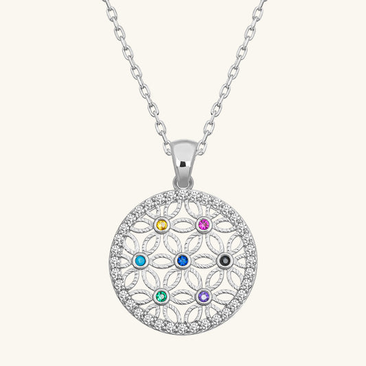Farbige Steinblume des Lebens Damen Silber Halskette