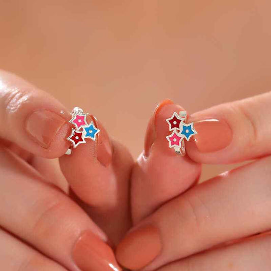 Silver Colored Three Star Children's Earrings