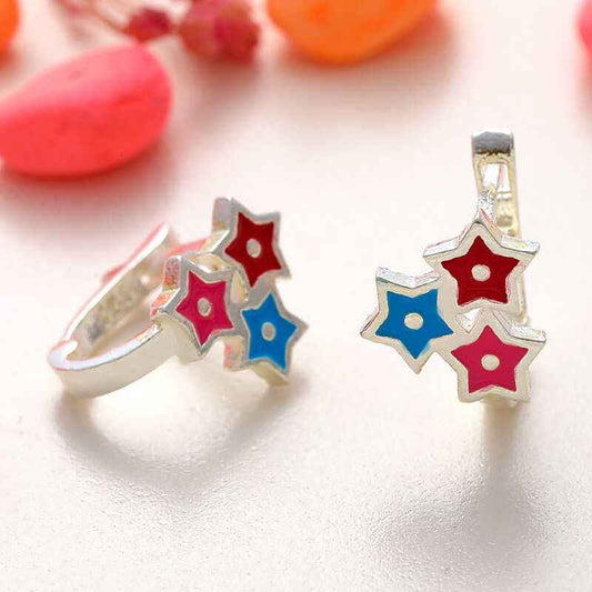 Silver Colored Three Star Children's Earrings