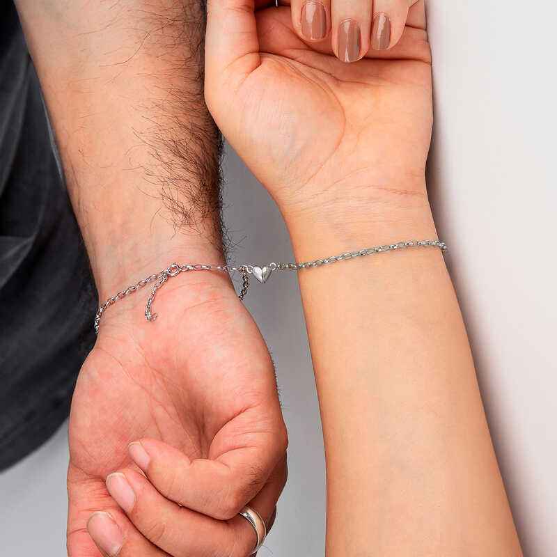 Rhodium Plated Double Heart Love Silver Bracelet
