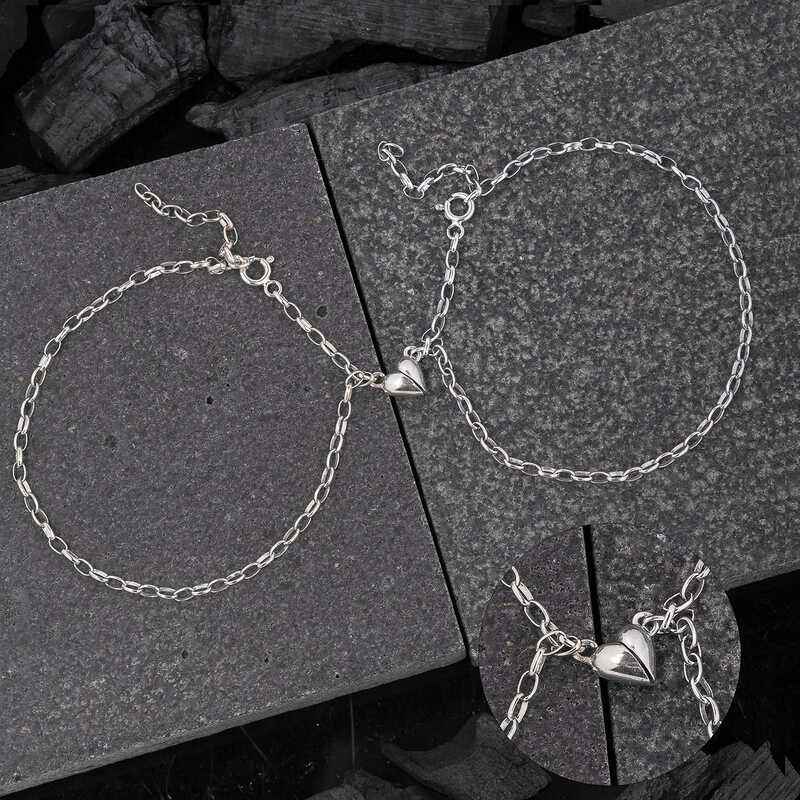 Rhodium Plated Double Heart Love Silver Bracelet