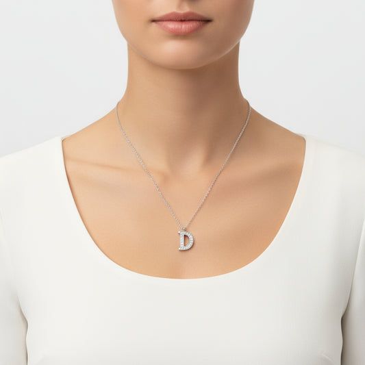 Rhodinierte Damen-Silberkette mit dem Buchstaben D