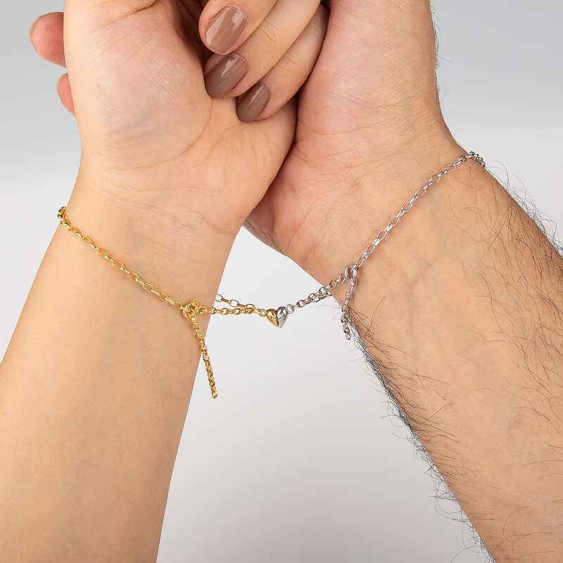 Rhodium Gold Plated Double Heart Love Silver Bracelet