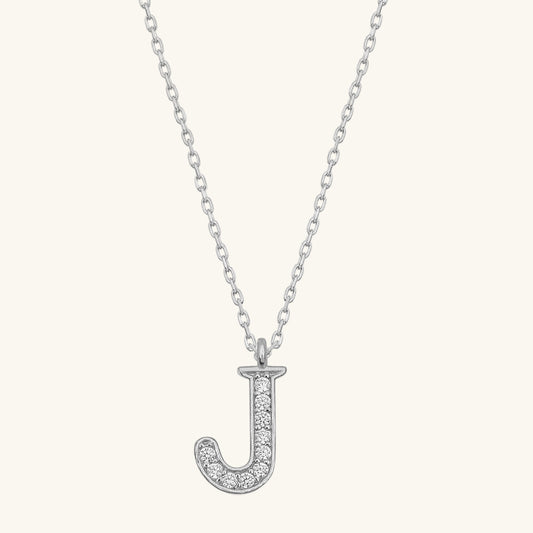 Rhodinierte Damen-Silberkette mit J-Buchstaben