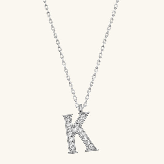 Rhodinierte Damen-Silberkette mit Buchstaben K